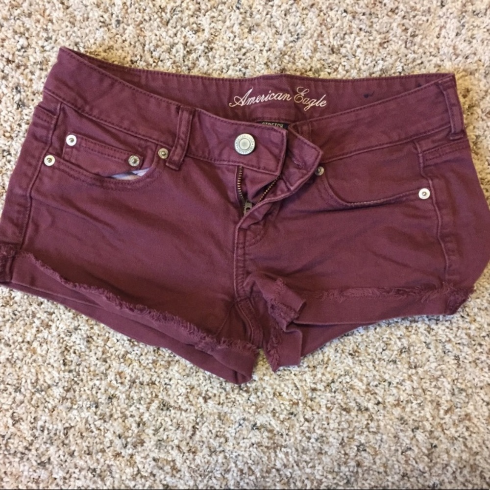 American Eagle Maroon Low Rise Denim Shorts